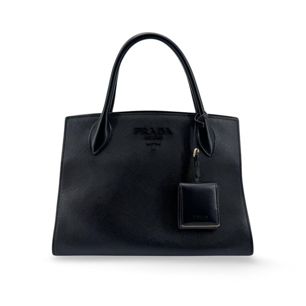 Prada Saffiano Monochrome Medium Tote Bag Black